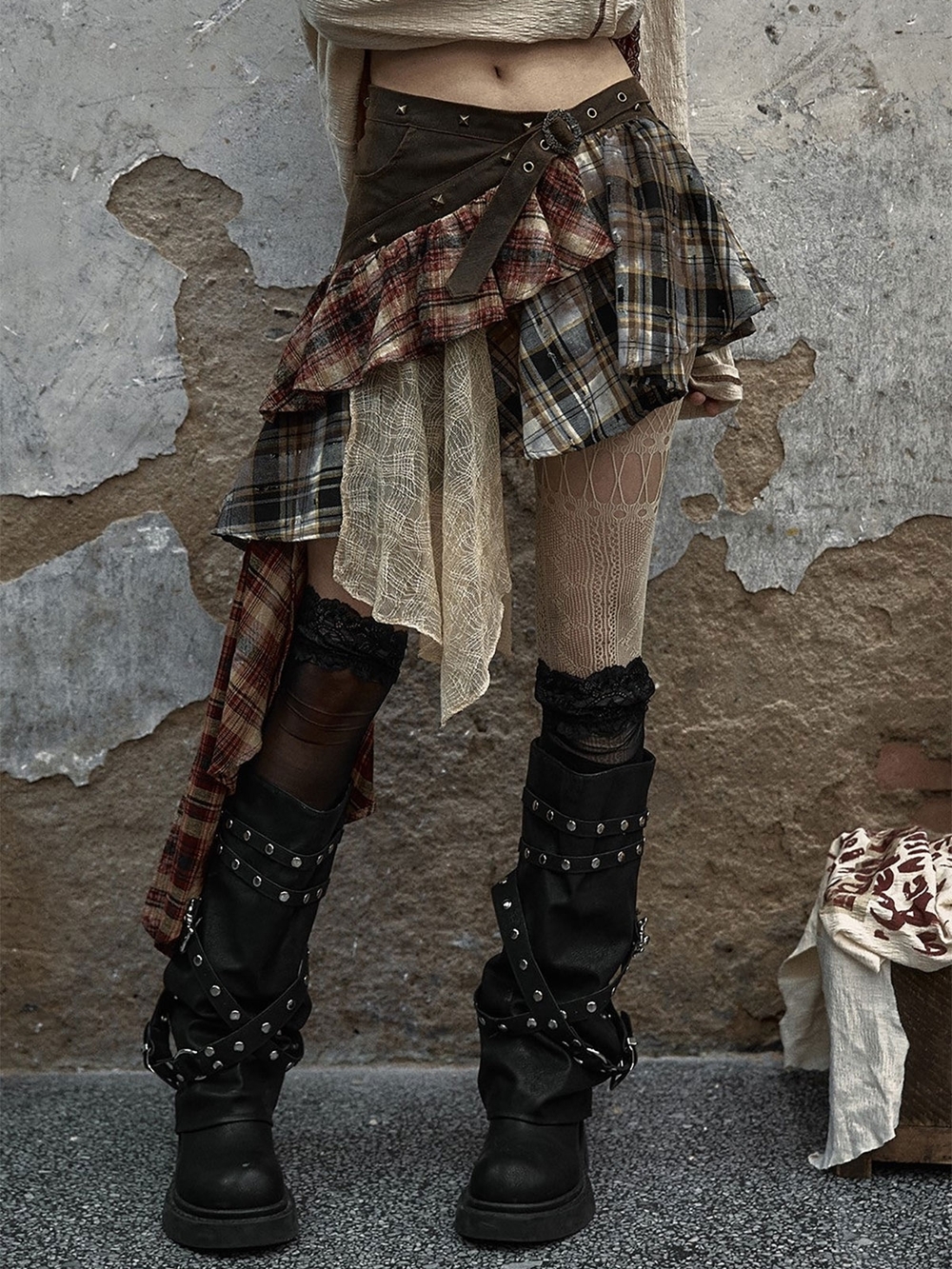 No Romance Punk Plaid Asymmetrical Mini Skirt